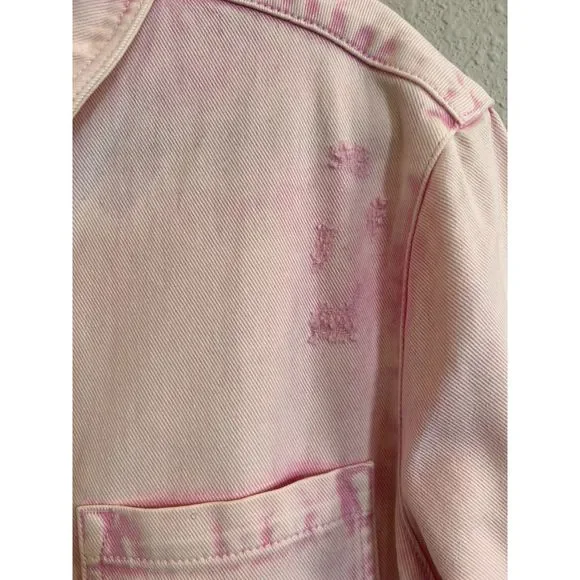 #298 NWT SER.O.YA Mariel Denim Button-Front Shirt Jacket Pink Size Small a298